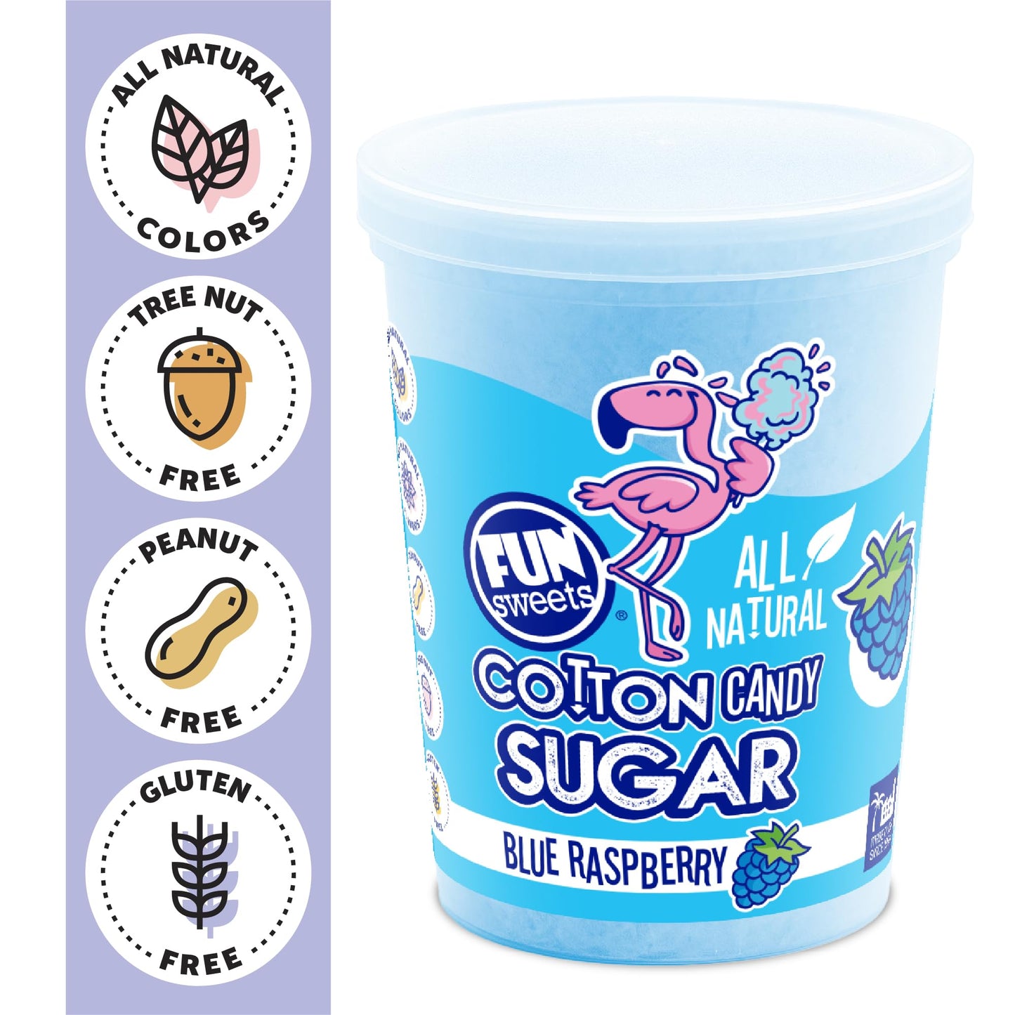 Fun Sweets Cotton Candy Sugar 3 Flavor Variety Pack - Cherry, Blue Raspberry & Watermelon - All Natural Flavors & Colors - Floss Sugar for Cotton