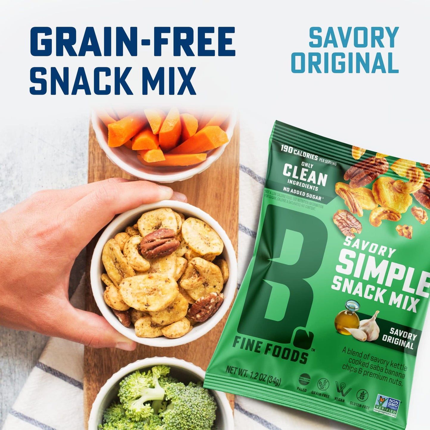 Bubba's Fine Foods Single-Serve Snack Mix, Savory Original (Pack of 8) Grain-Free, Gluten-Free, Vegan, Paleo, Dairy Free and Certified Non-GMO