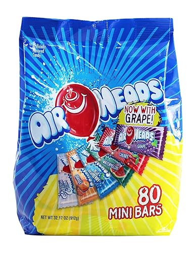 Airheads Candy Mini Bars, Assorted Fruit Flavors, Individually Wrapped, Non Melting, Party, Pantry 80ct Bag, (Pack of 1)