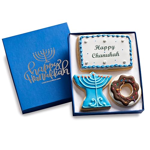 Hanukkah Cookie Gift Basket Hand Decorated Vanilla Sugar Cookies Gourmet Kosher Food Dessert Gift Box For Kids Adults Family Coworkers & Friends 3