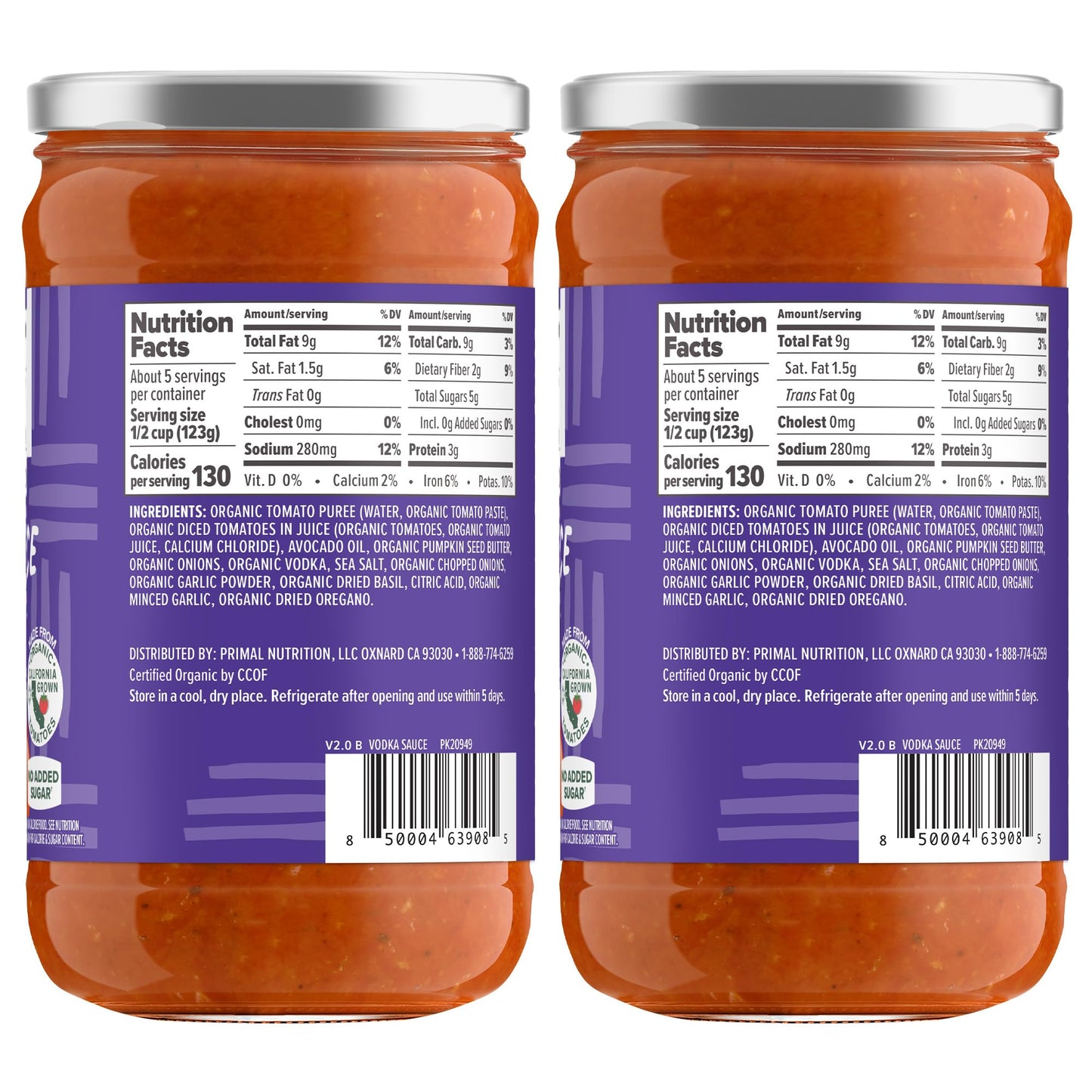Primal Kitchen No Dairy Vodka Sauce 2-Pack, No Added Sugar, No Dairy