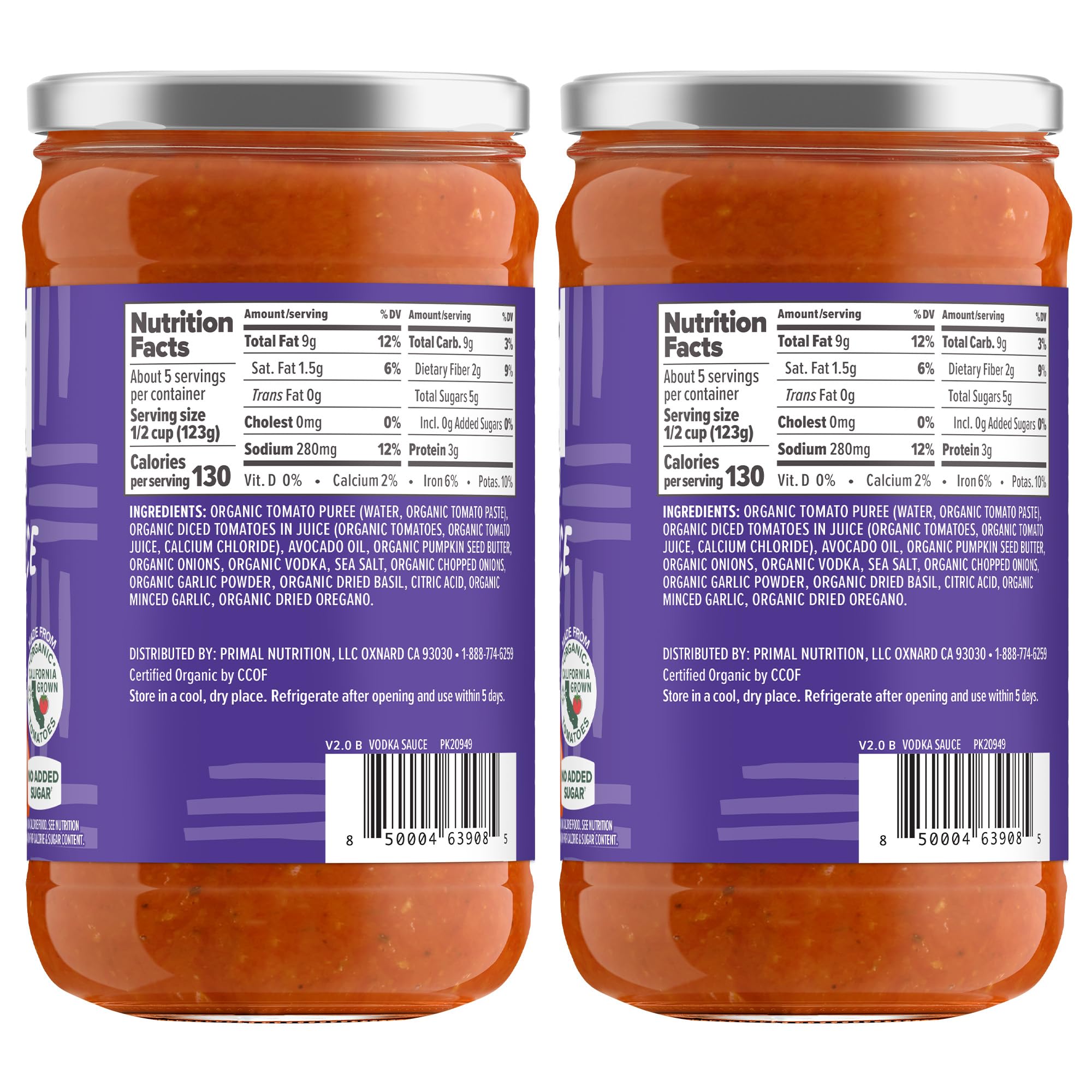 Primal Kitchen No Dairy Vodka Sauce 2-Pack, No Added Sugar, No Dairy