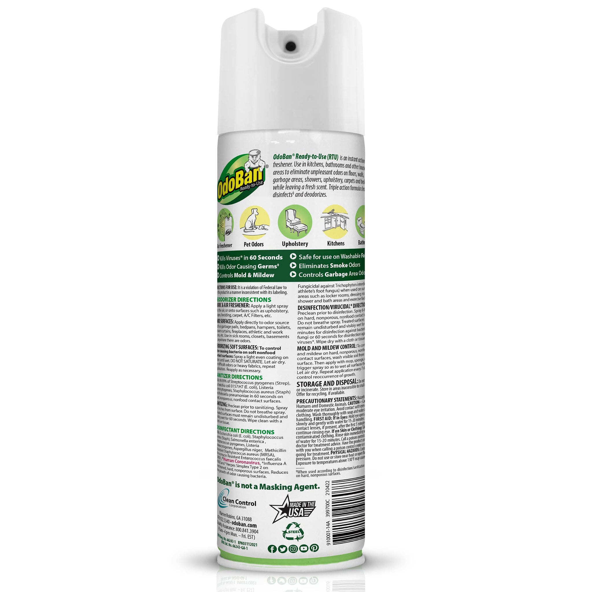 OdoBan Ready-to-Use 360-Degree Continuous Spray Disinfectant and Harsh Aroma Eliminator, Fabric and Air Freshener, 6 Pack, 14.6 Ounces Each, Original