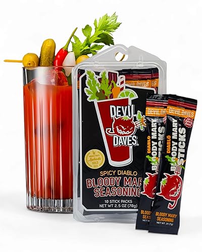 Devil Daves Bloody Mary Stick Packs, Diablo Spicy (10 Pack) | Single Serve Spicy Bloody Mary Mix Packets, Dry Seasoning for Tomato Juice Cocktails