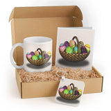 3dRose Easter Basket Gift Set with Mug, Card, and Keychain - Colorful Eggs for Kids and Families - Perfect for Easter Celebration and Springtime