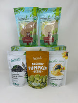 Food to Live Organic Keto Raw Seeds in a Gift Box - Pumpkin Seeds, Sesame Seeds, Sunflower Seeds, Chia Seeds, Golden Flax Seeds