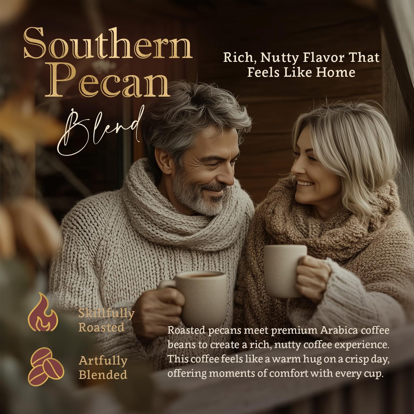 Southern Pecan Flavored Whole Bean Coffee - Organic, Medium Roast, 100% Arabica, Single Origin - Naturally Flavored - by Coffea Flavor