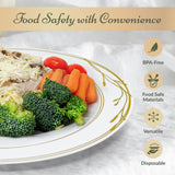 Reli. Disposable Plastic Plates, White & Gold Rim (110 Pcs, 10.25") | Hard Plastic Dinner Plate | Elegant, Heavy Duty Disposable Round Platters