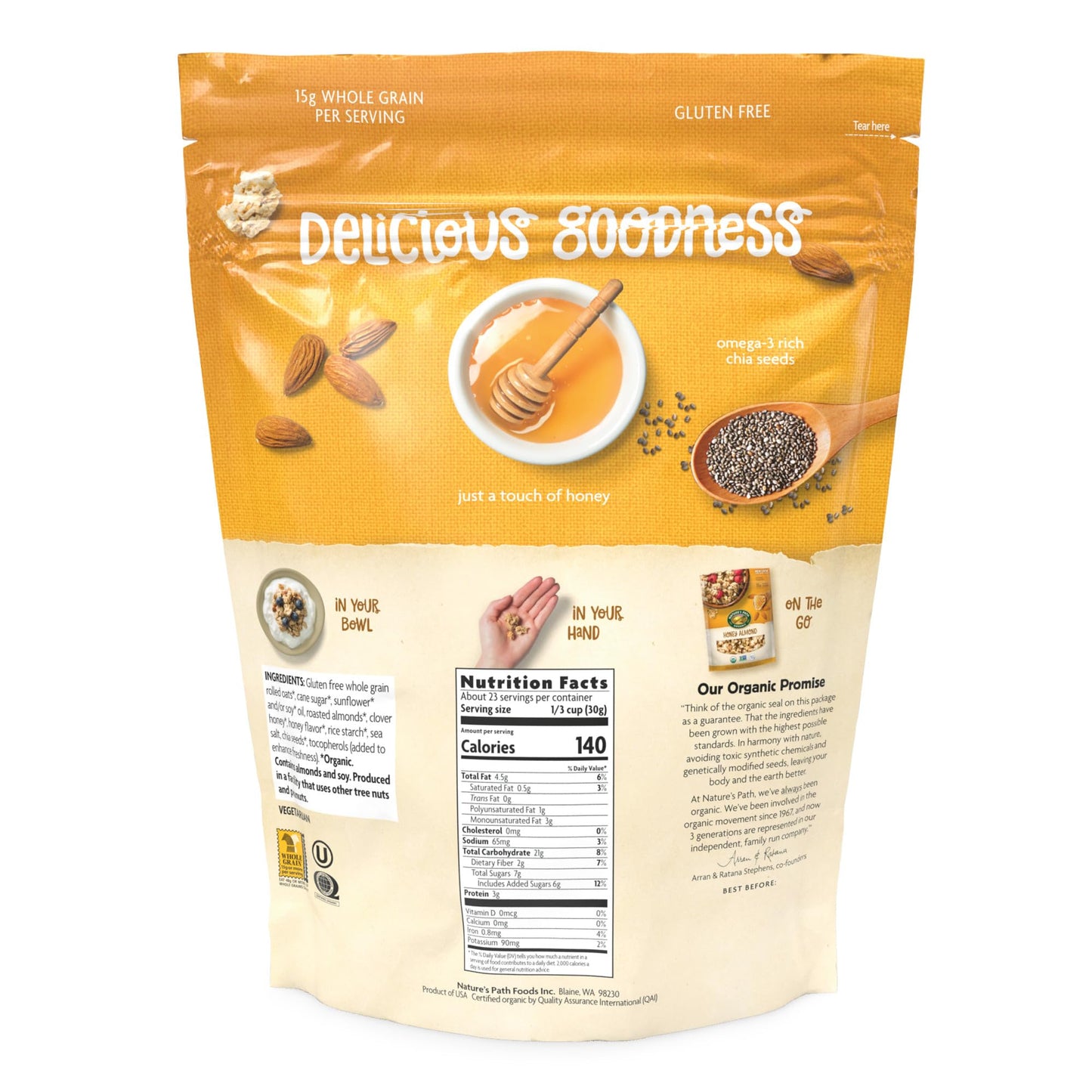 Nature's Path Organic Honey Almond Granola, 24.7 oz (Pack of 1), Gluten Free, Non-GMO