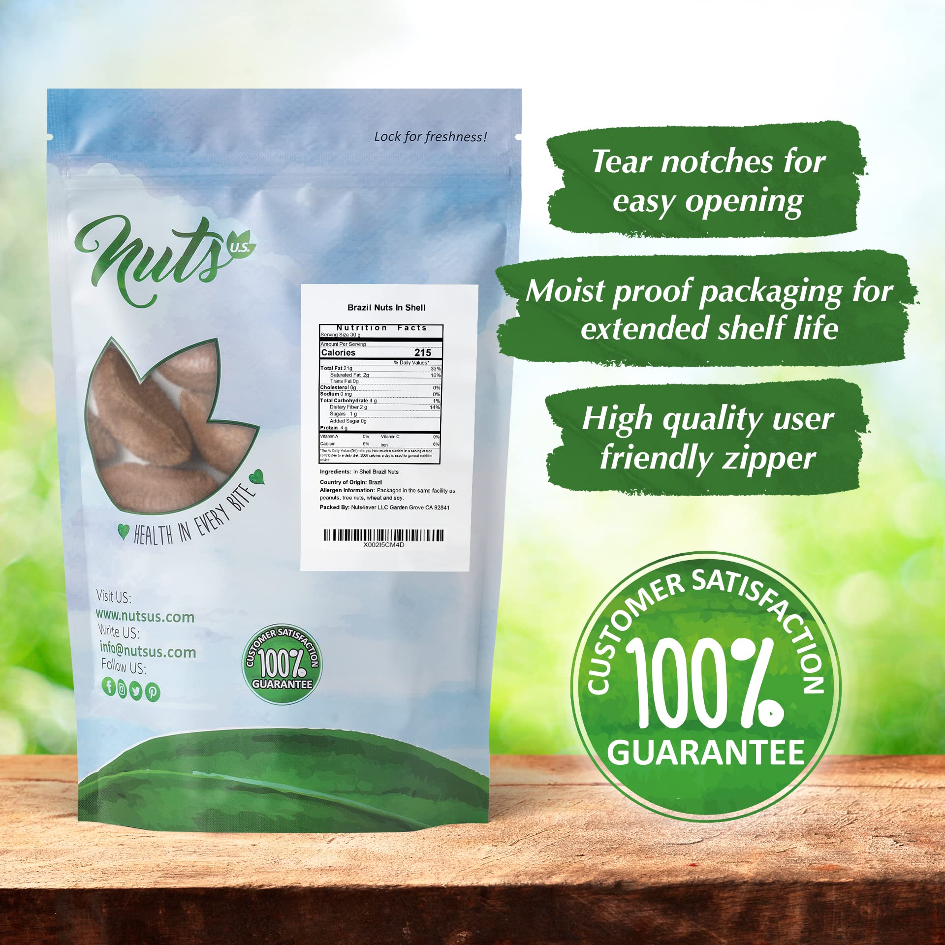 NUTS U.S. - Brazil Nuts In Shell | No Added Colors and No Artificial Flavors | Non-GMO and Natural | Fresh Buttery Taste and Raw | Pasteurized