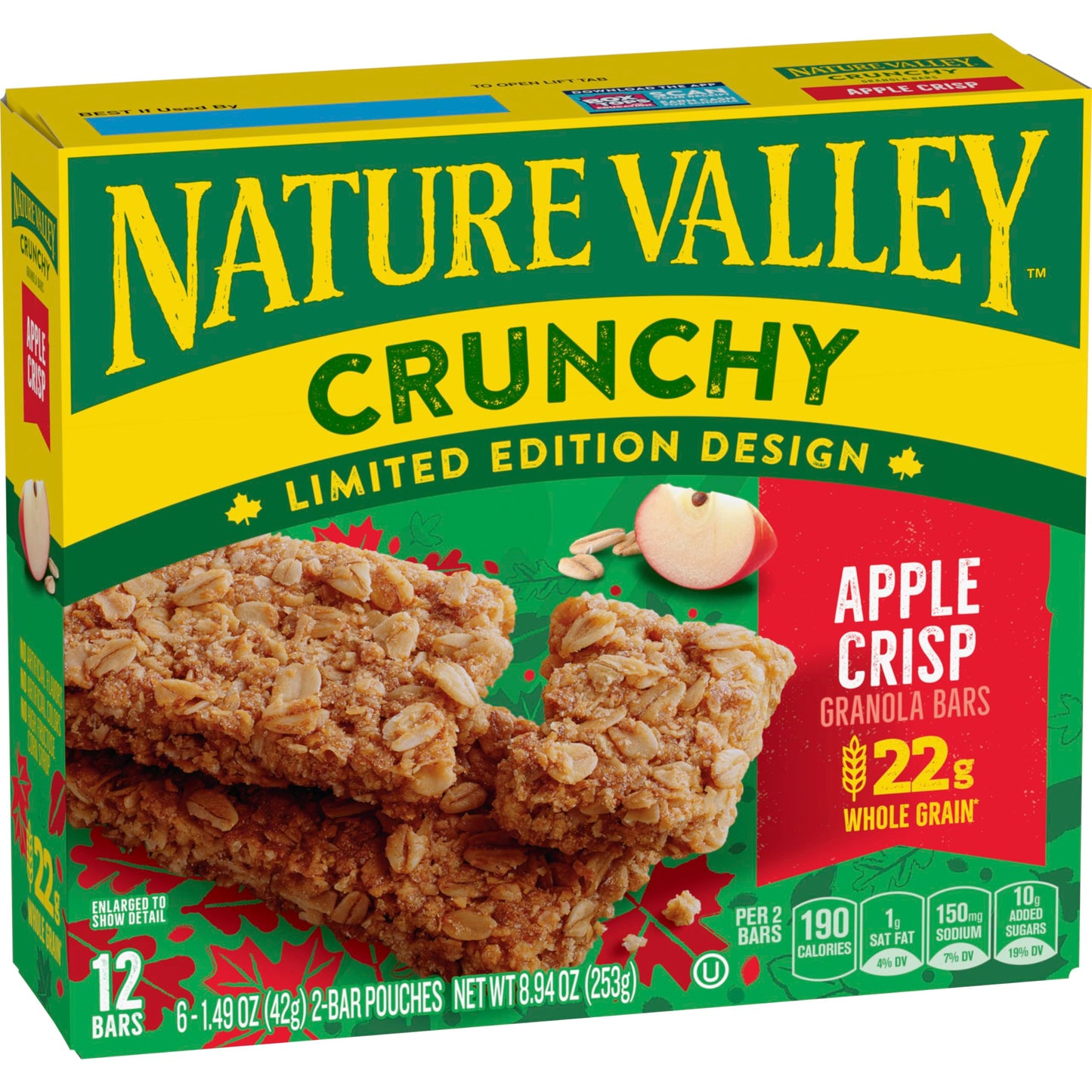 Nature Valley Crunchy Granola Bars, Apple Crisp, Limited Edition Box, 12 Bars, 8.94 oz (6 Pouches)