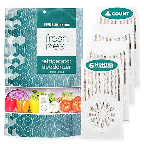 Fresh Nest Refrigerator Deodorizer with Zeolites (4-Pack) - Odor Eliminator for Fridge & Freezer - Outshines Baking Soda and Bamboo Charcoal Bags