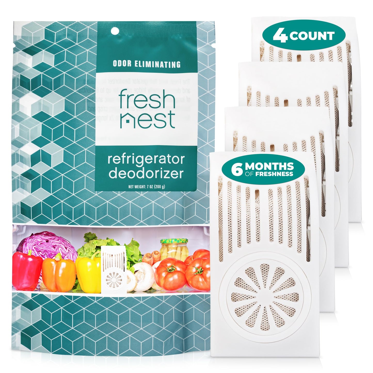 Fresh Nest Refrigerator Deodorizer with Zeolites (4-Pack) - Odor Eliminator for Fridge & Freezer - Outshines Baking Soda and Bamboo Charcoal Bags