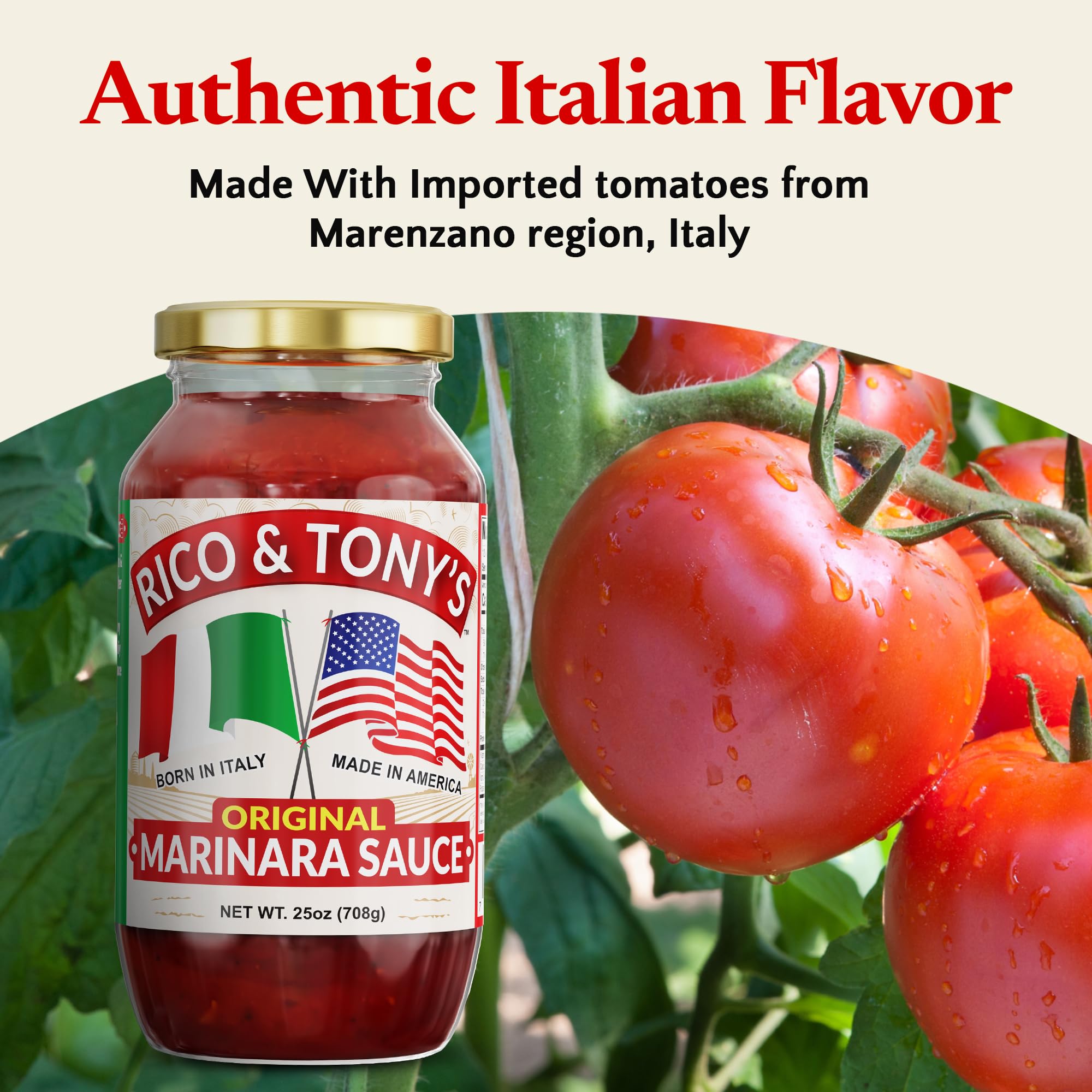 RICO & TONY's Original Marinara Sauce - Authentic Italian Tomato Pasta Sauce Recipe, All Purpose, All Natural, No Added Sugar, Vegan , Rich Flavor