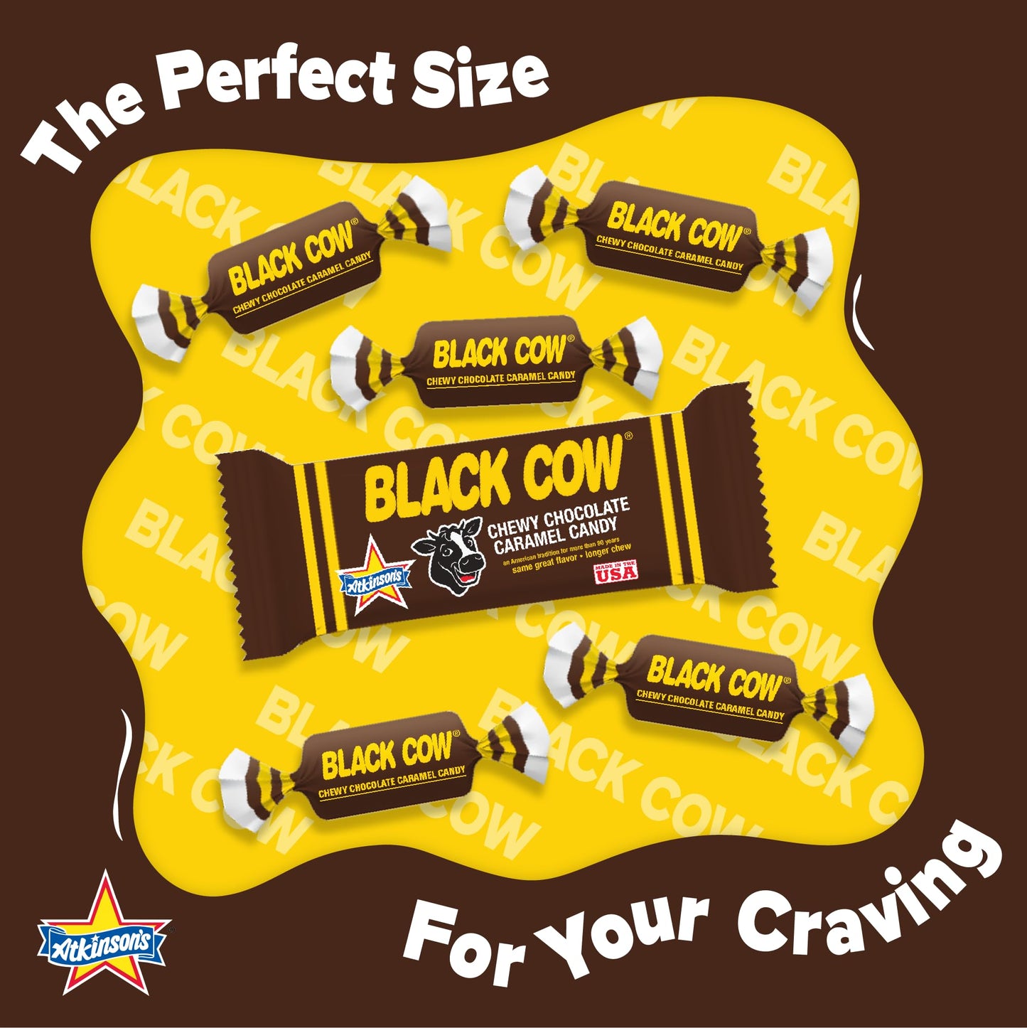 Atkinson's Black Cow Chocolate Caramel Candy Bite Size 0.16oz 160ct Tub