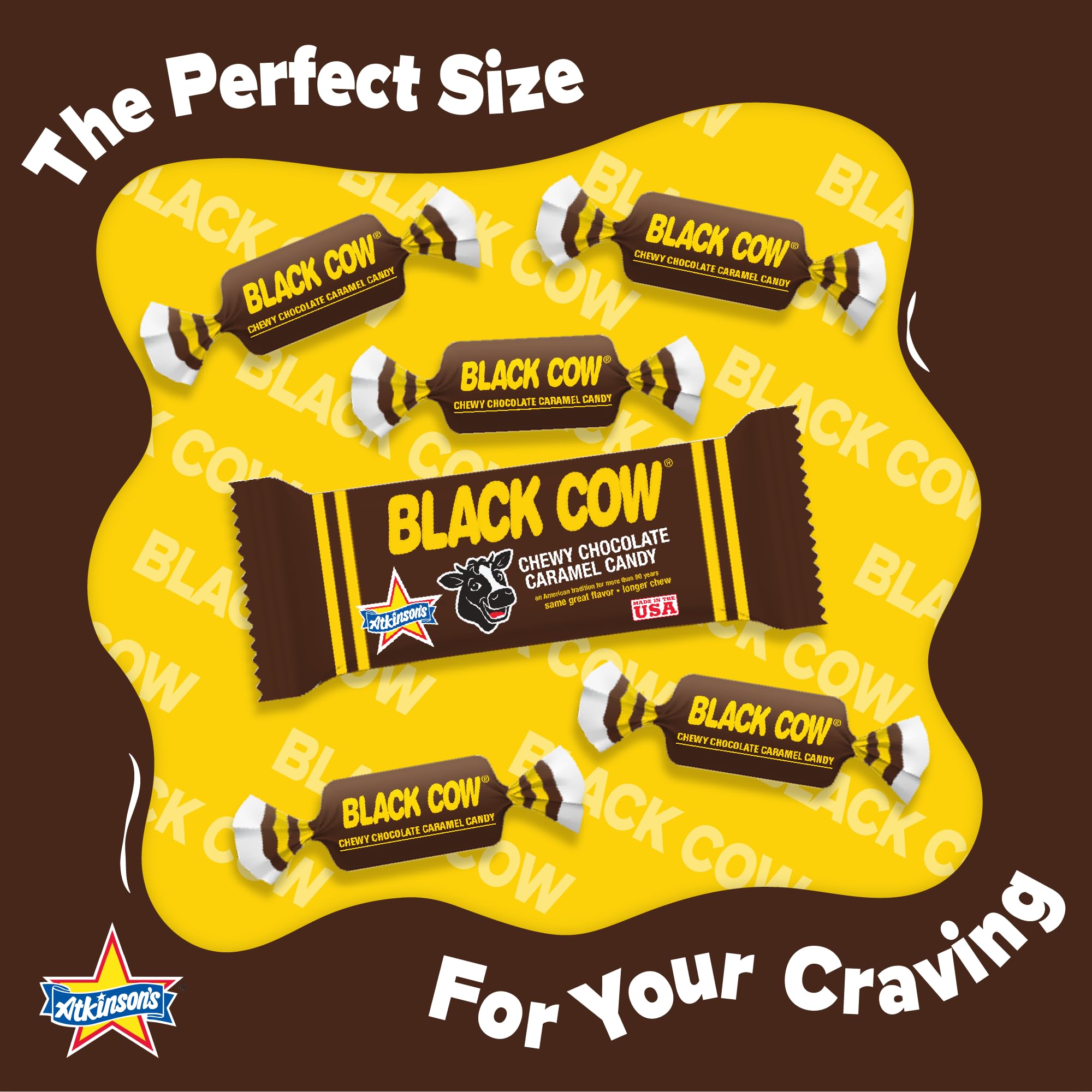 Atkinson's Black Cow Chocolate Caramel Candy Bite Size 0.16oz 160ct Tub