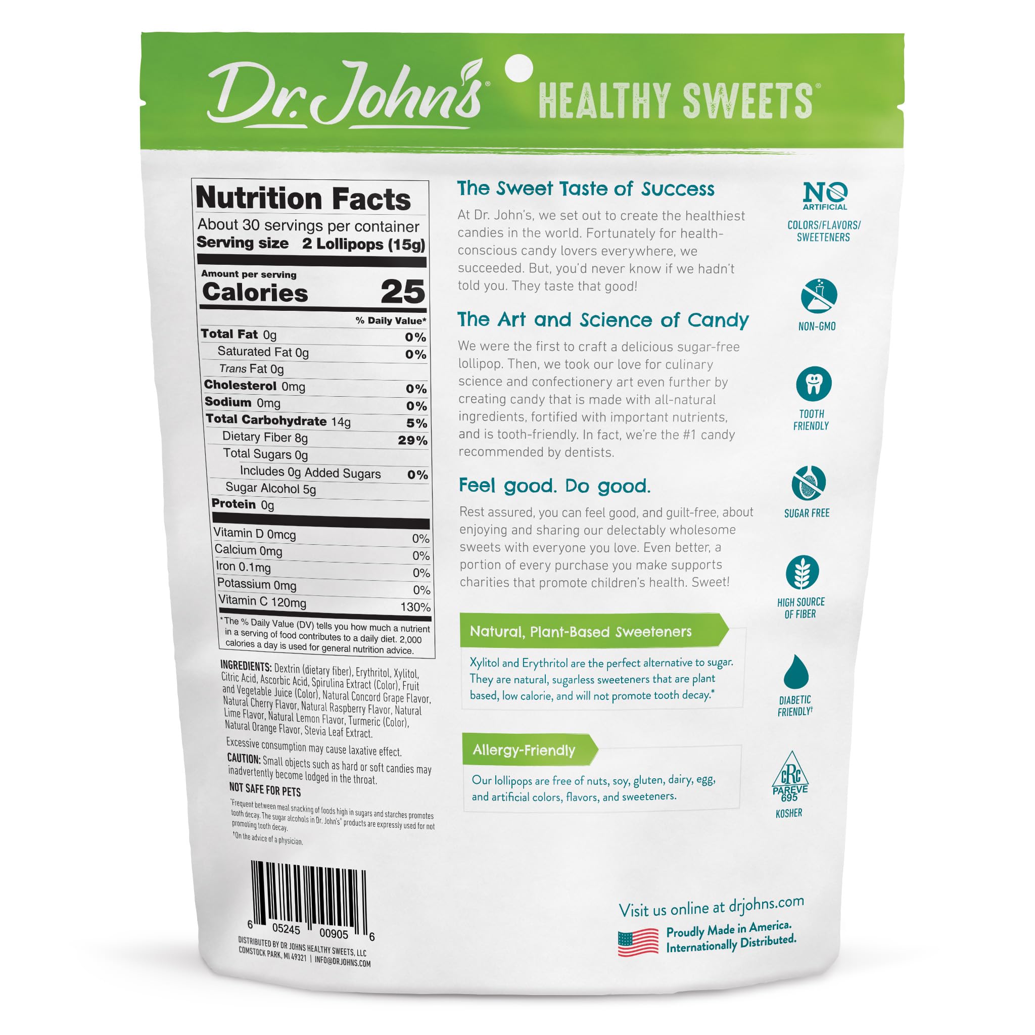 Dr. John’s Sugar Free Candy, Healthy Lollipops with Zero Sugar, Low Calorie Snacks, Keto Friendly Hard Candy Sweets, Classic Fruit Tooth, 60 Count, 1