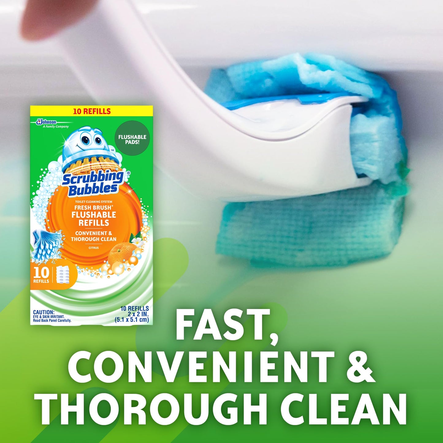 Scrubbing Bubbles Flushable Toilet Bowl Wand Cleaner Refills, Fresh Brush Cleaner Toilet Refill Pads, Removes Limescale & Odors, Citrus Scent, 10