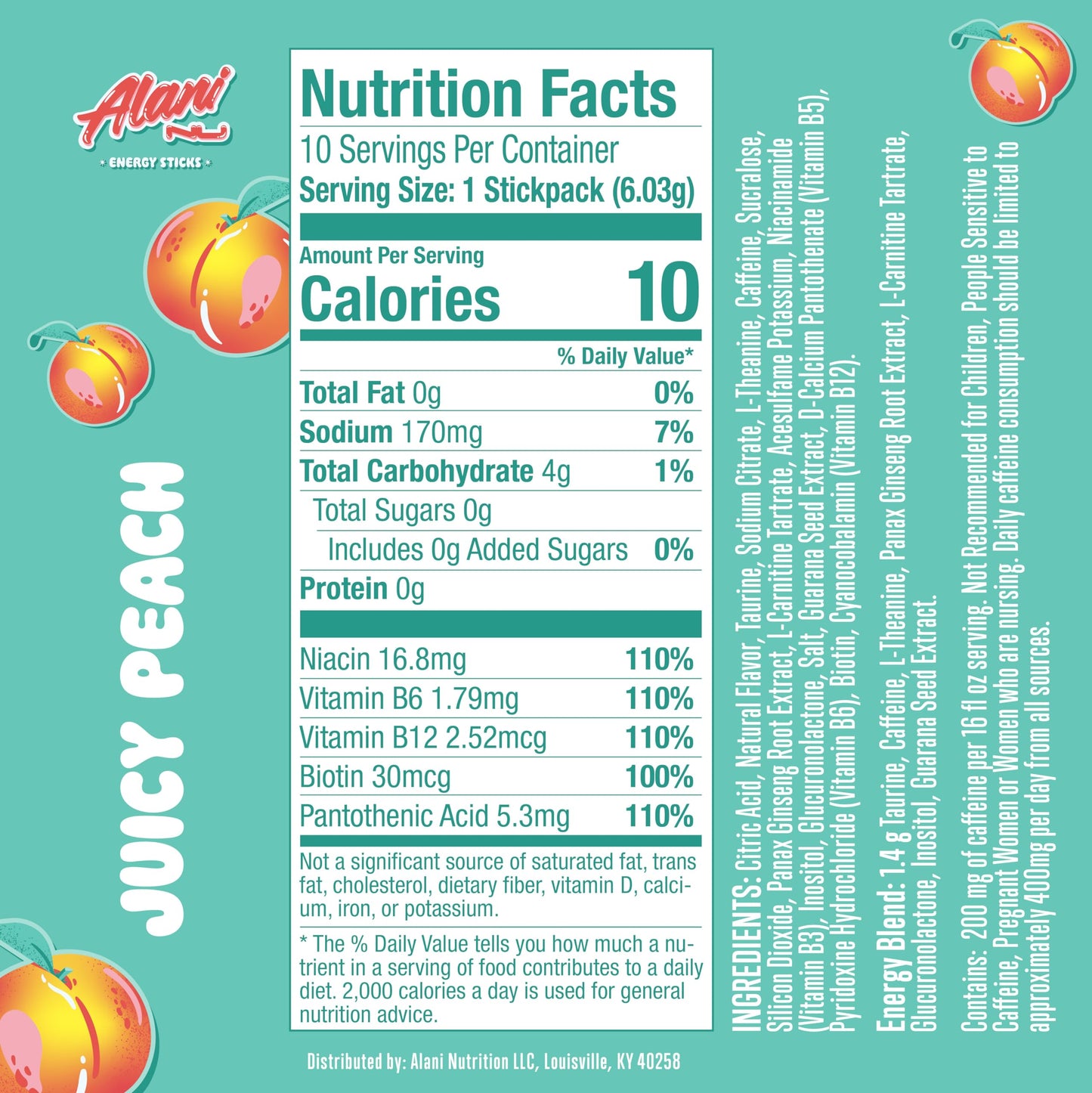 Alani Nu JUICY PEACH Energy Sticks | Energy Drink Powder | 200mg Caffeine | Pre Workout Performance with Antioxidants | On-The-Go Drink Mix | Biotin