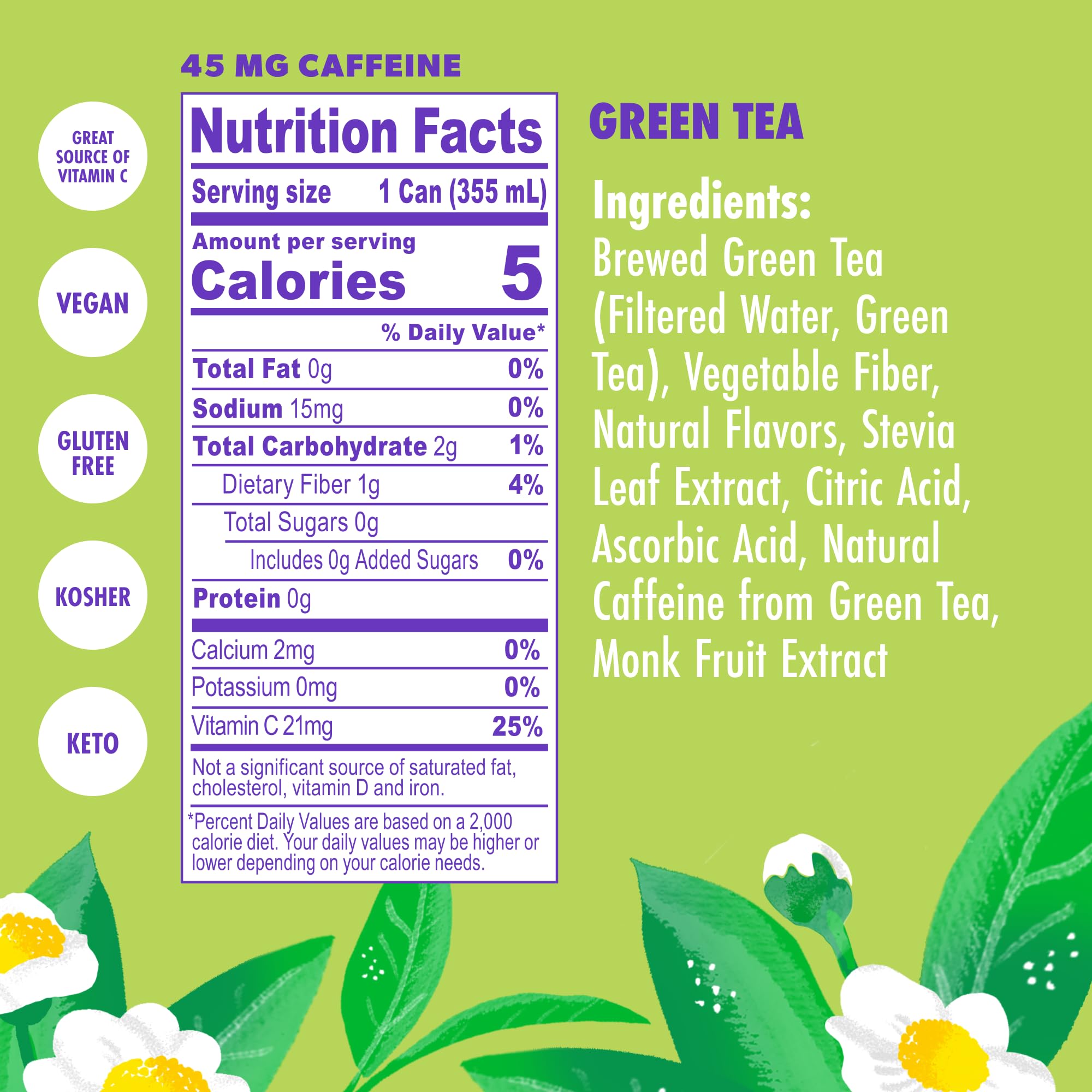 Swoon Perfectly Sweet Green Tea | Zero Sugar, Lightly Caffeinated & Refreshing | Keto, Paleo, Vegan, Non-GMO & Gluten-Free | Naturally Sweetened