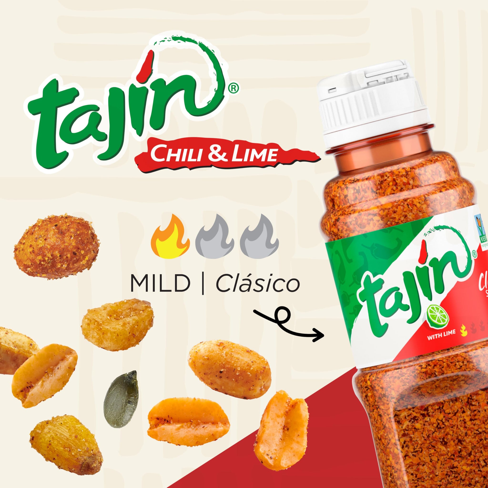 Snak Club Tajin Fiesta Snack Mix, Peanuts, Crunchy Peanuts, Toasted Corn, and Pepitas with Chili and Lime Seasoning, Mild, 11 oz Resealable Bag