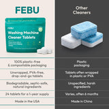 FEBU Washing Machine Cleaner Tablets Made in USA | Washer Machine Cleaner & Deodorizer | Removes Gunk & Grime | 7 Natural, Biodegradable, Plant-Based