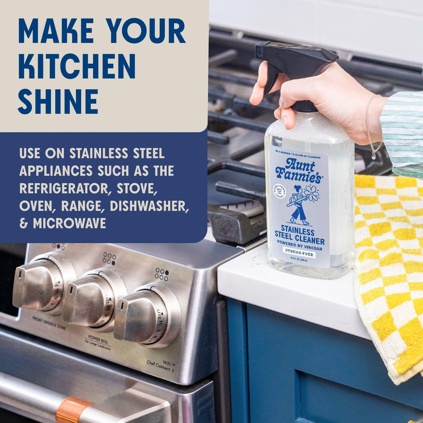 Aunt Fannie's Stainless Steel Spray Cleaner, Powered by Vinegar, Fingerprint and Residue Remover for Refrigerator, Dishwasher, Oven, Grill, Sink