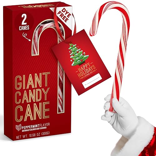 Giant Candy Cane Sticks 2 Pack Gift box - 10 Inch Individually Wrapped Dye-Free Christmas Candy Peppermint Flavor For Stocking Fillers, Holiday Party