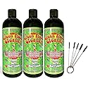 Green Piece® Glass Cleaner 3 Bottles (Made in USA) -16 oz and 5 Piece Mini Metal Nylon Tube Piece Cleaner Brush Set with Keychain Ring Combo