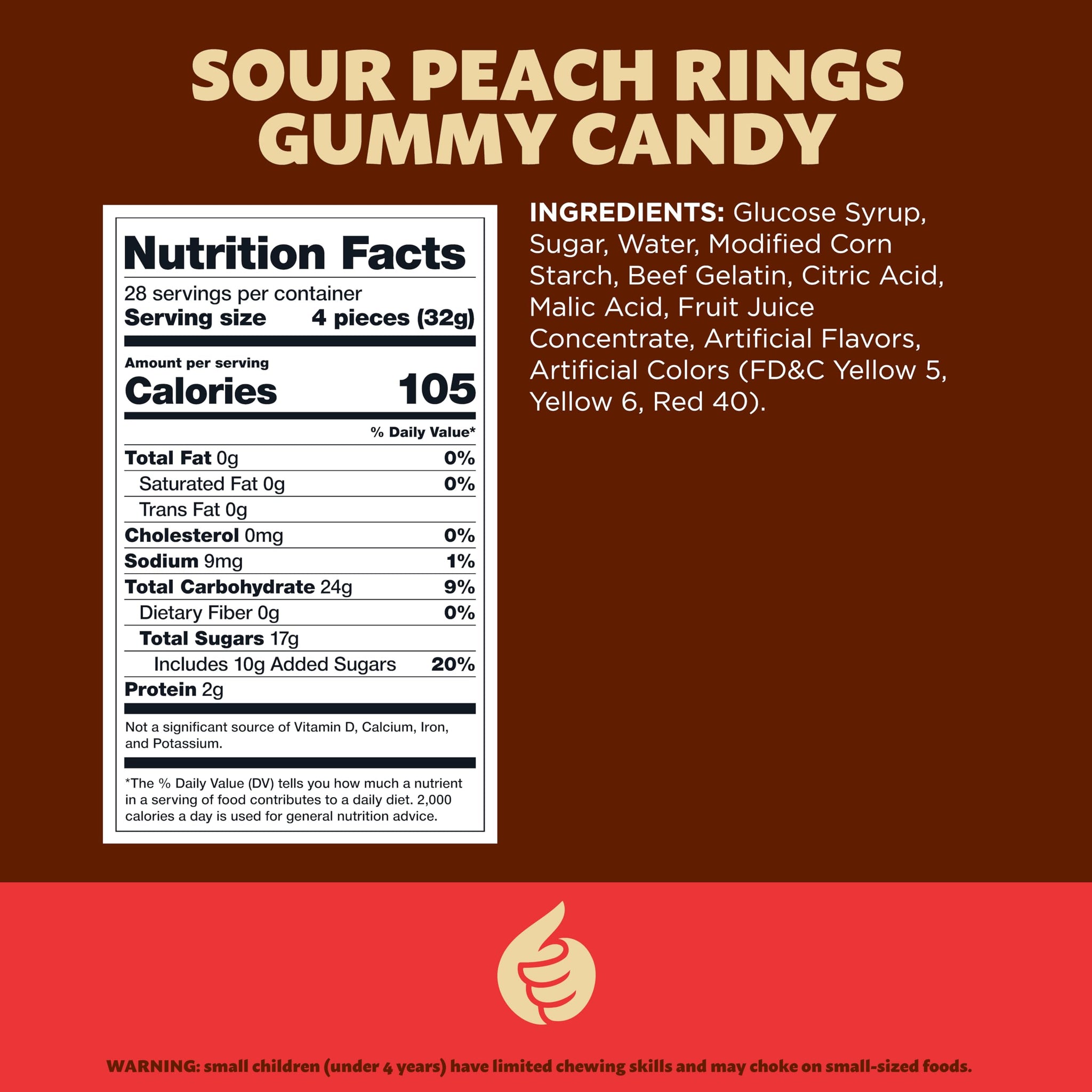 Peach Rings Gummy Candy | 2-Pound Bag | Sweet and Sour Candy | Peach Gummies for Snacking, Dessert Topping, Parties & Buffet Tables | Classic Gummy