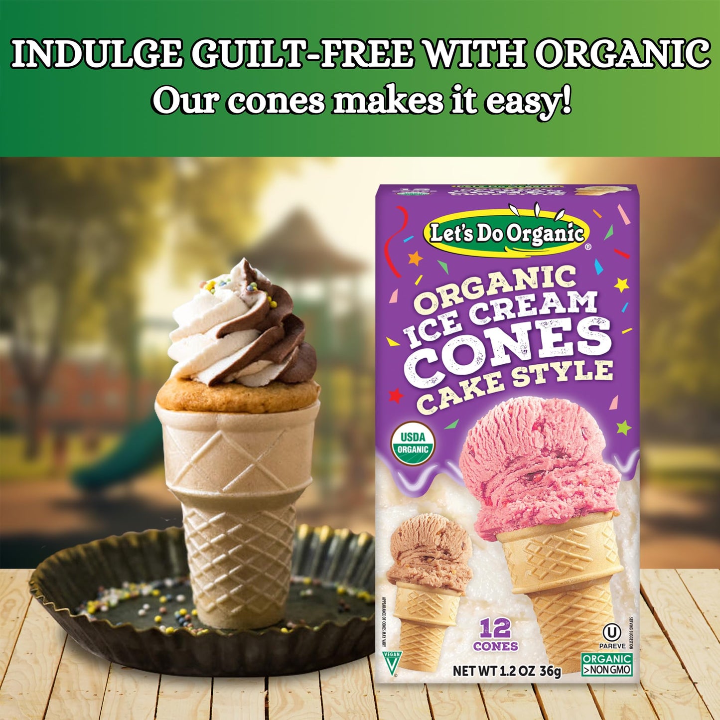 Lets Do Organic Ice Cream Cones - Sugar Cones for Ice Cream, Mini Ice Cream Cones, Ice Cream Cups, Crispy Cones, Mini Cake Cones - 1.2 Oz (Pack of 1)