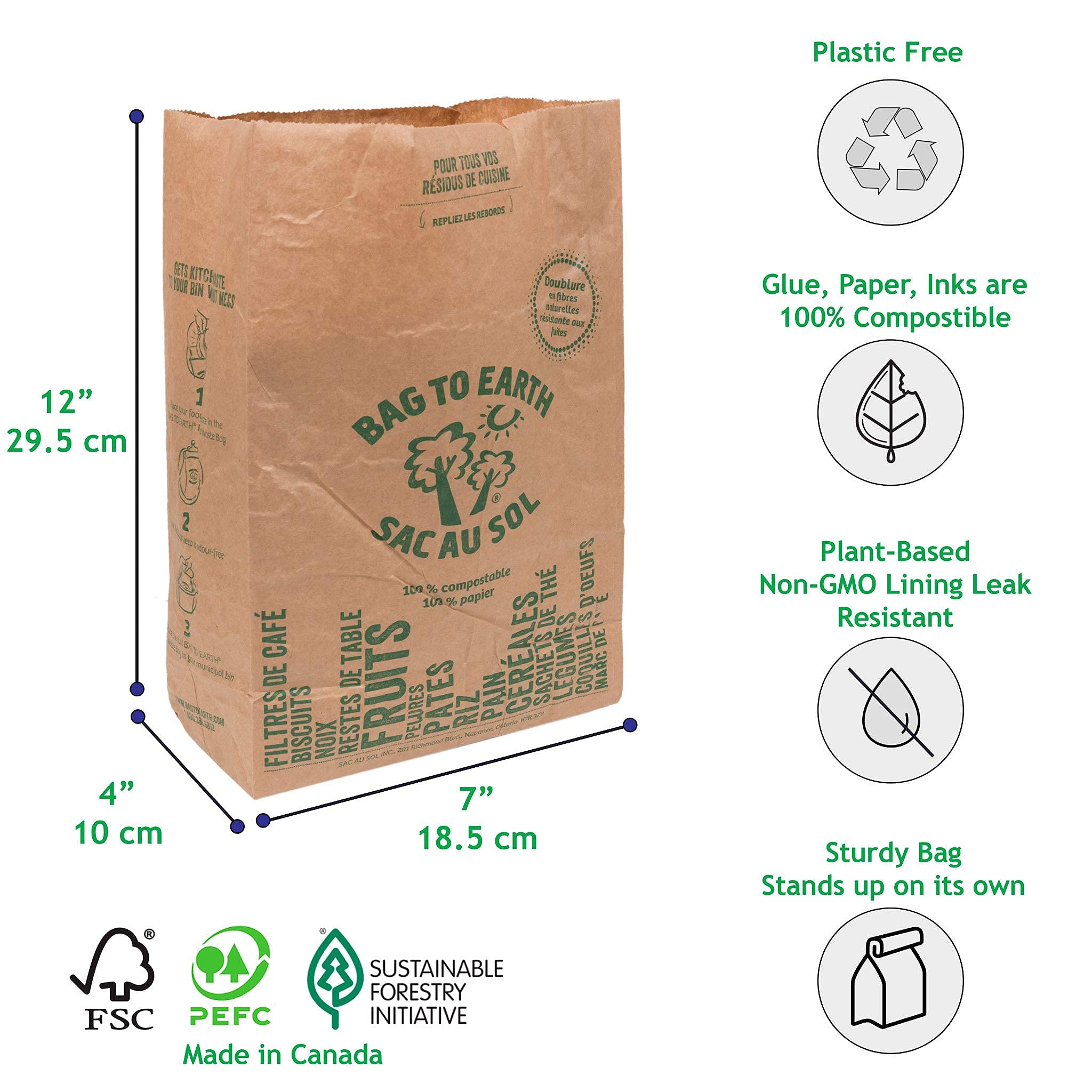 Bag to Earth -Kitchen Food Waste Bag, Set of 2 - Compostable, Leak-Resistant, 3.0 Gallons, 60 Count