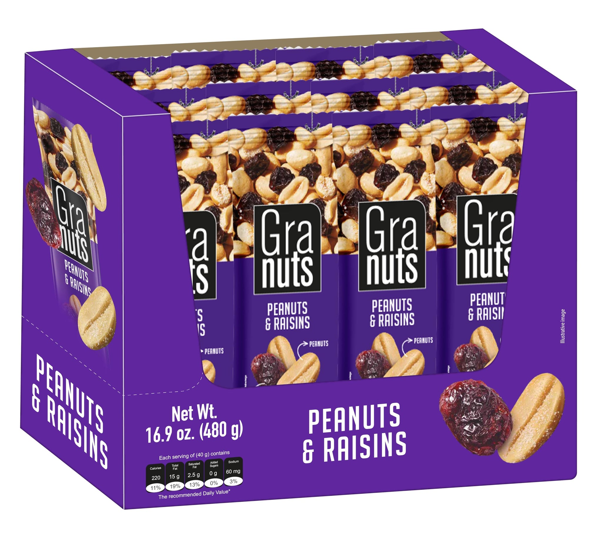 Granuts Peanuts and Raisins, Classic Snack Mix, 1.41 oz (Pack of 12)