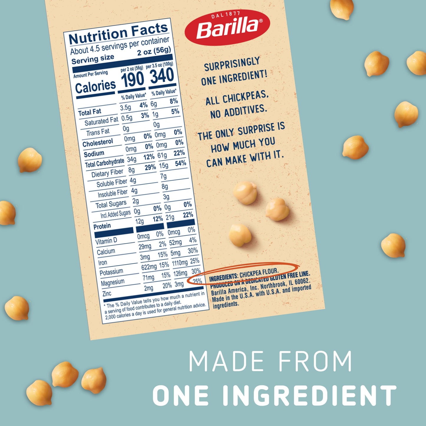Barilla Chickpea Rotini Pasta, 8.8 oz - Vegan, Gluten Free, Non GMO & Kosher - Made with Plant Based Protein