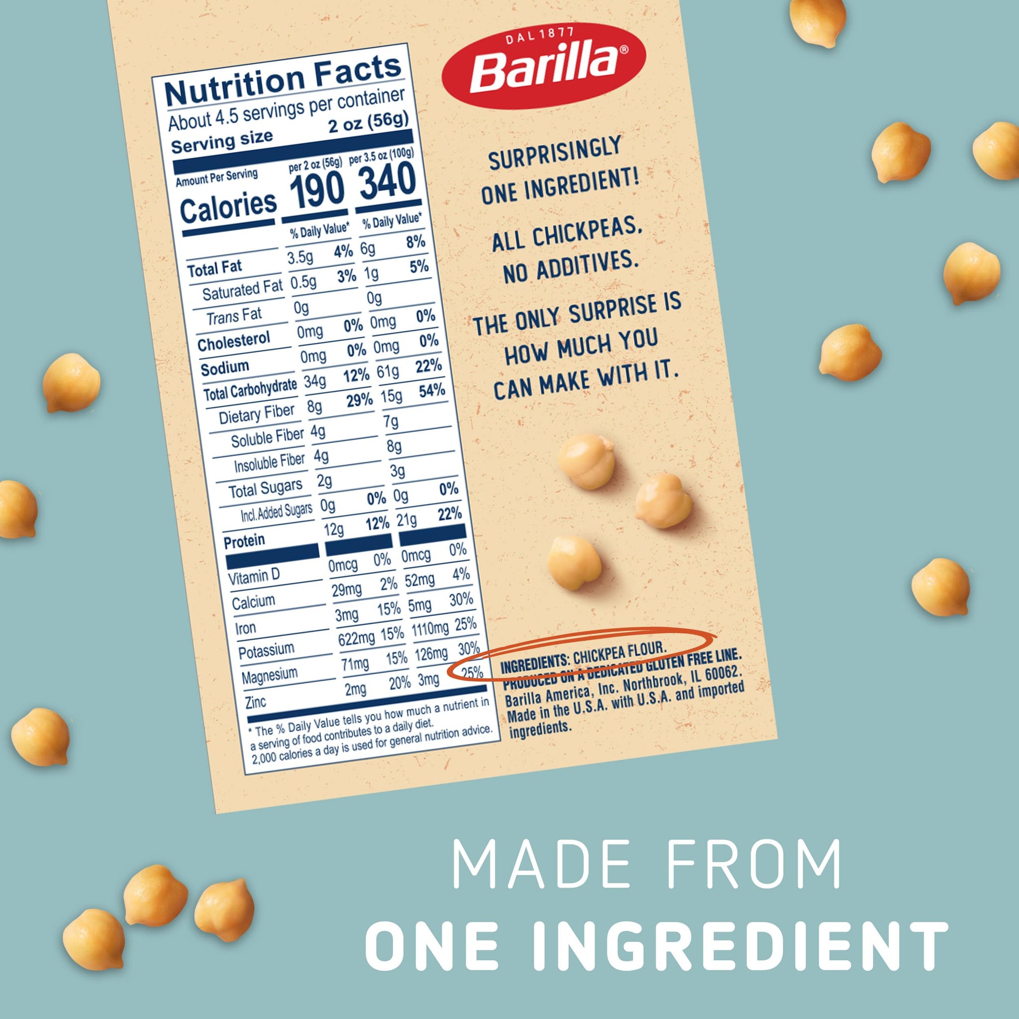 Barilla Chickpea Rotini Pasta, 8.8 oz - Vegan, Gluten Free, Non GMO & Kosher - Made with Plant Based Protein