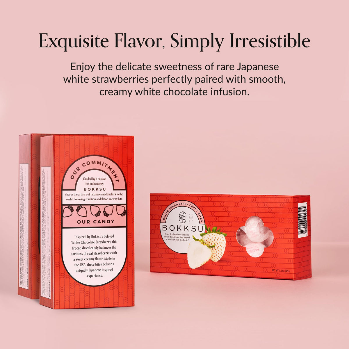 Bokksu White Strawberry Candy Bites - 3-Pack Freeze-Dried Strawberry Candies Infused with White Chocolate, Crunchy, Melt in Your Mouth, Bite-Sized
