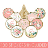 Baby in Bloom Party Favor Stickers, Pink Floral Baby Shower Chocolate Kisses Candy Labels - 180 Count
