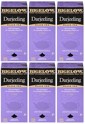 Bigelow Darjeeling Blend Tea 28-Count Boxes (Pack of 6) Full Caffeine Premium Black Tea Bold and Antioxidant-Rich Full Caffeine Black Tea in