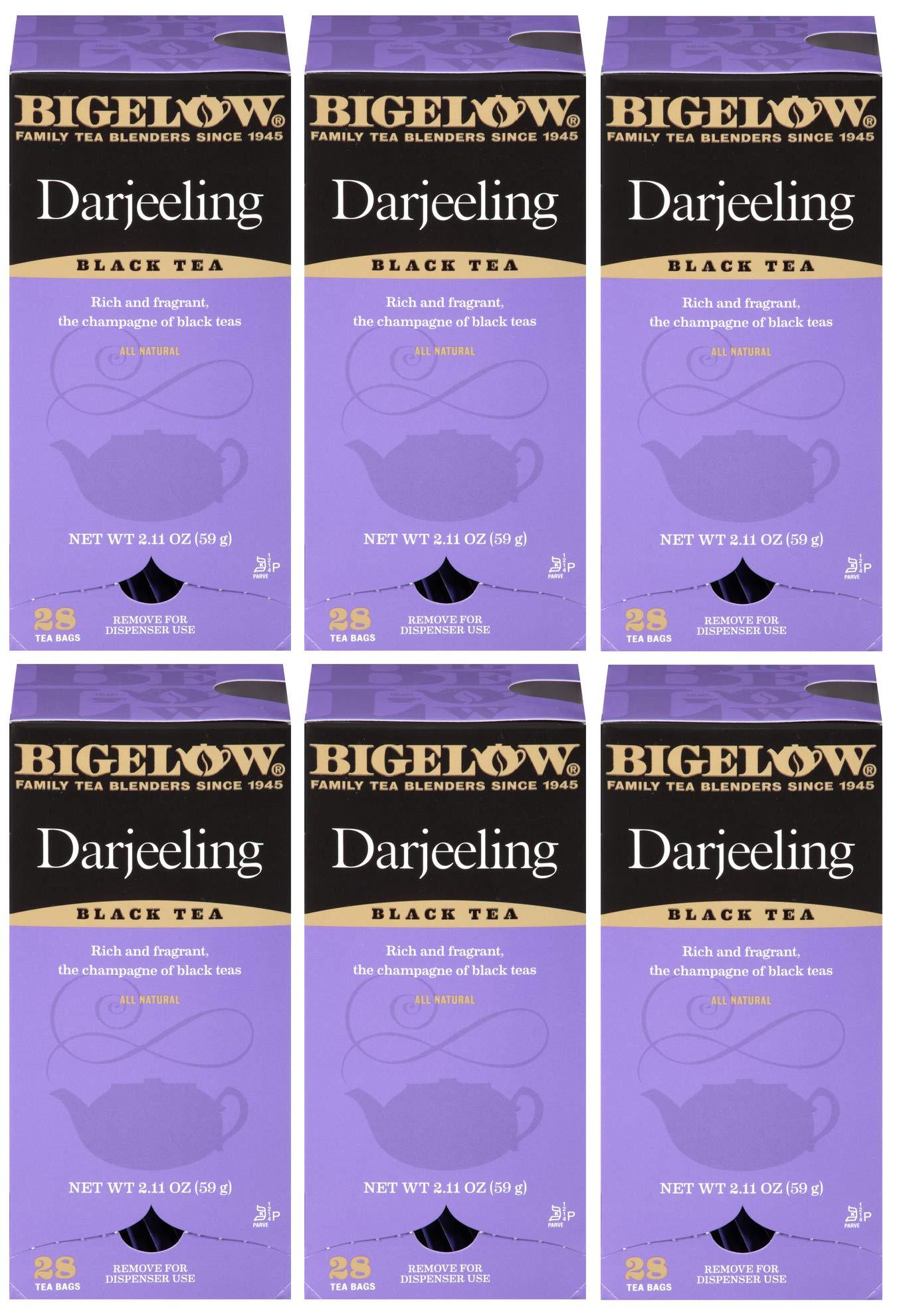 Bigelow Darjeeling Blend Tea 28-Count Boxes (Pack of 6) Full Caffeine Premium Black Tea Bold and Antioxidant-Rich Full Caffeine Black Tea in