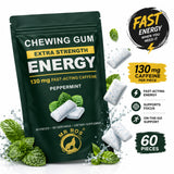 MR ROS Caffeine Gum - Energy Chewing Gum, 130 mg Caffeine per Piece, Fast Acting Energy & Focus, Sugar Free, Peppermint Flavor, 60 Pieces