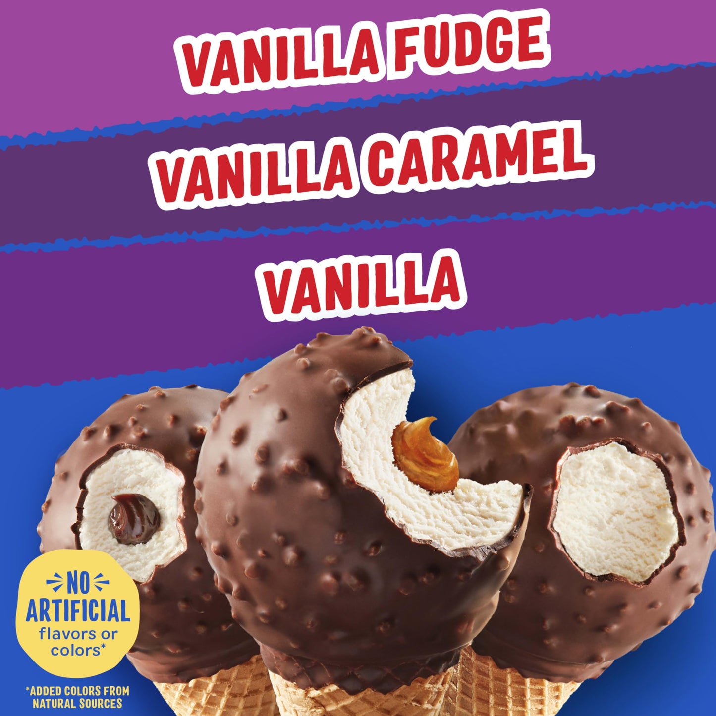 Drumstick Dipped Variety Pack, Vanilla Fudge, Vanilla Caramel, Vanilla Sundae Cone, 8 Count (Frozen)