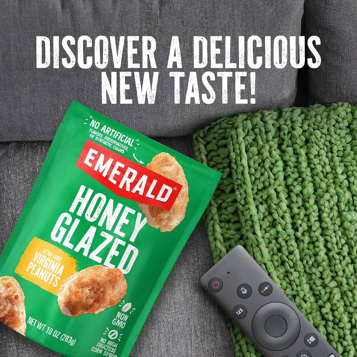 Emerald Nuts Honey Glazed XL Virginia Peanuts (1-Pack) | 10 Oz Resealable Bag | Kosher Dairy Certified, Non-GMO, Contains No Artificial Preservatives