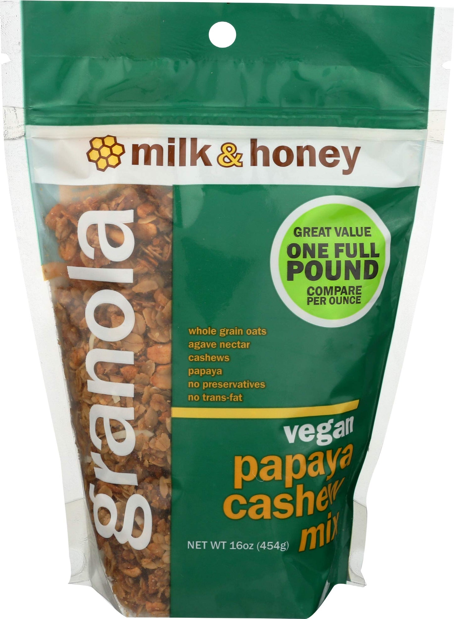 Milk & Honey Granola, Granola Papaya Cashew Mix Vegan, 16 Ounce