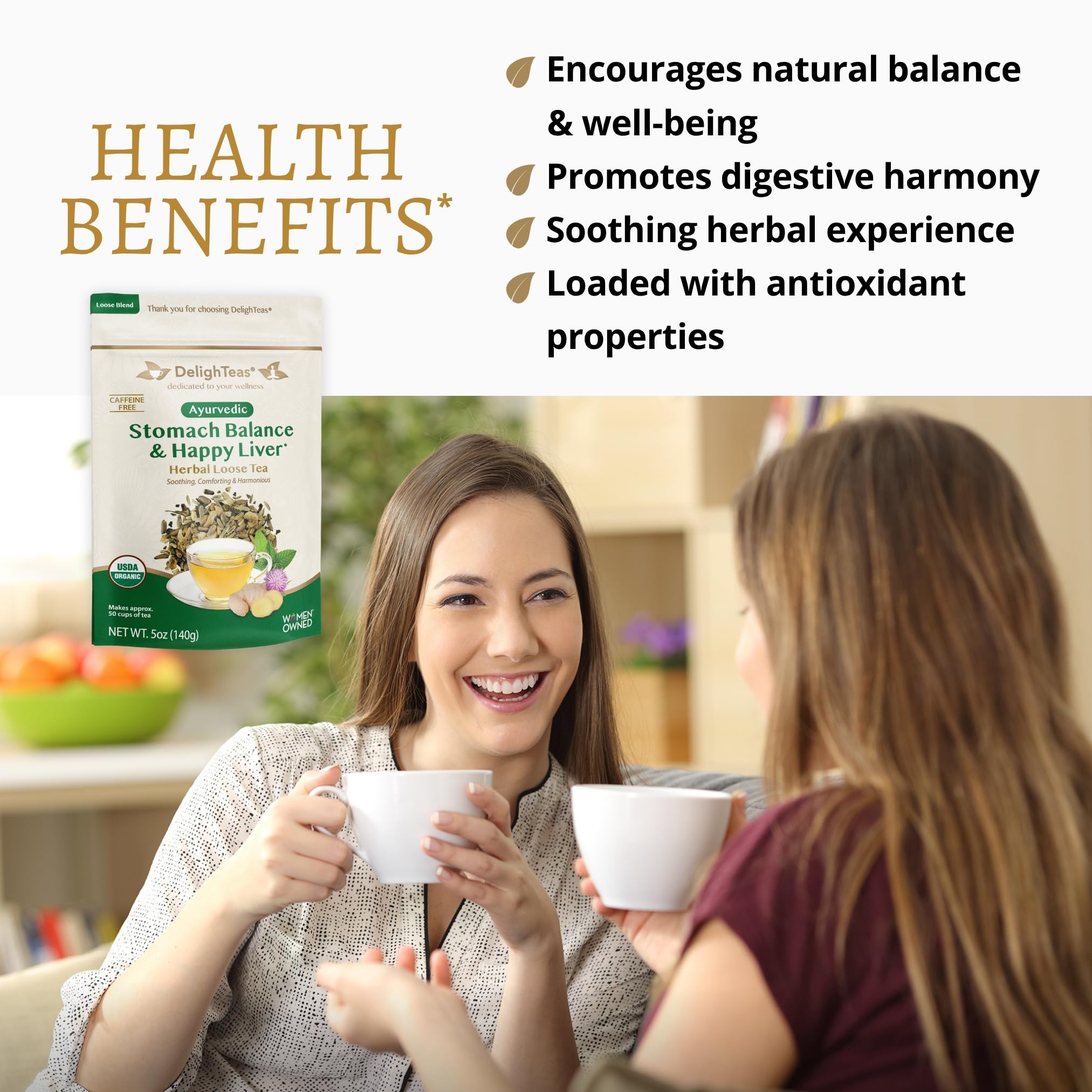 DelighTeas Stomach & Liver Tea | Ayurvedic Herbal Blend for Digestion | Organic Milk Thistle, Fennel, Ginger, Peppermint & Licorice | Vegan