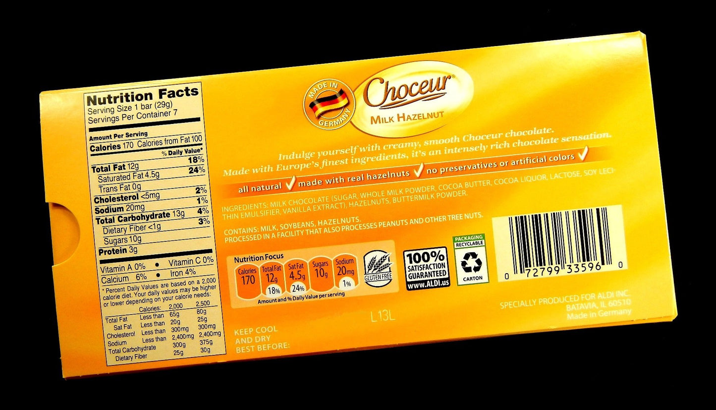 Choceur European Chocolate Nut Milk Chocolate with Roasted Hazelnut, 7.05-Ounce