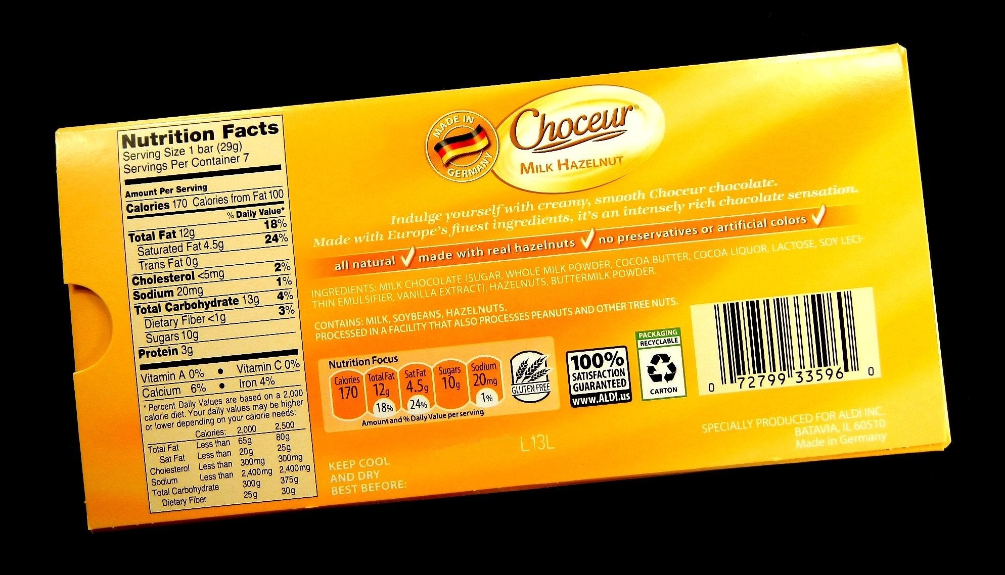 Choceur European Chocolate Nut Milk Chocolate with Roasted Hazelnut, 7.05-Ounce
