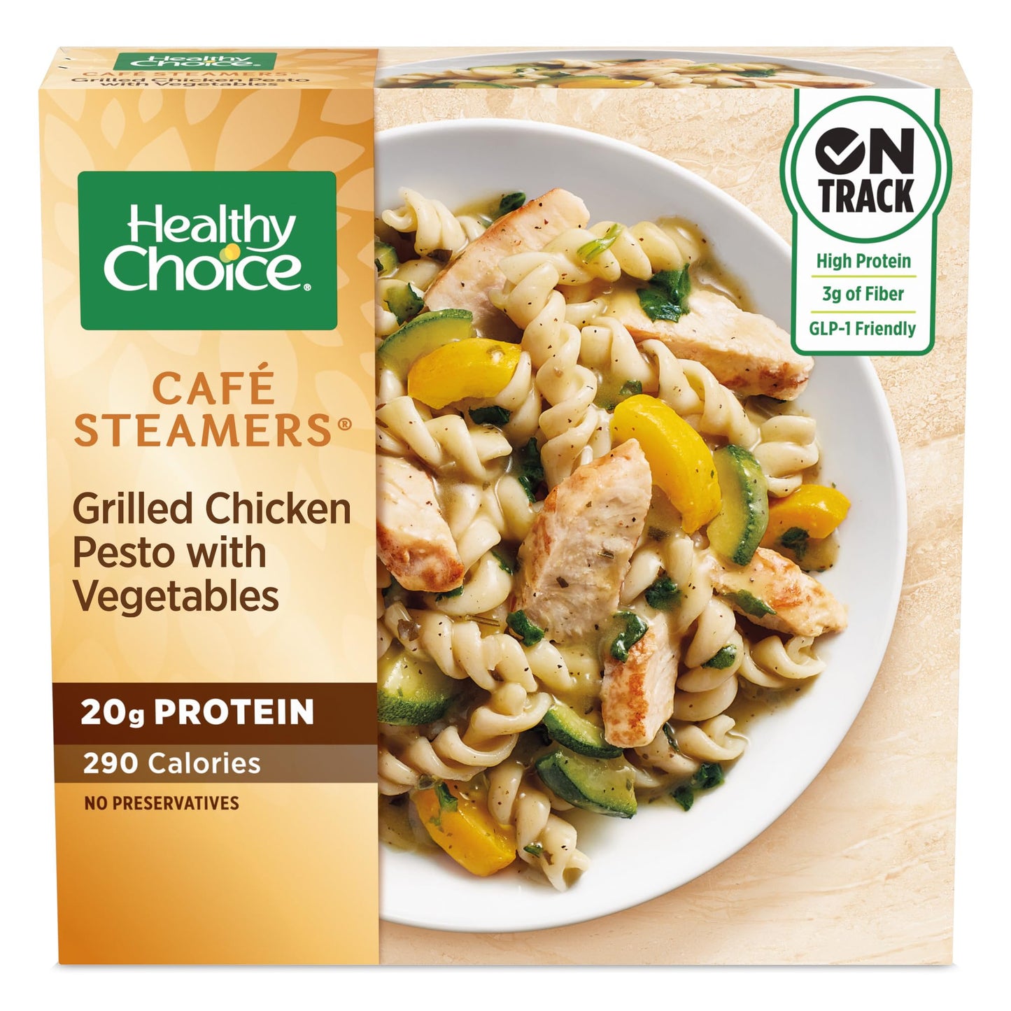Healthy Choice Cafe Steamers Grilled Chicken Pesto with Vegetables, Convenient Microwave Meal Made With No Preservatives, Frozen Meal, 9.9 OZ Bowl