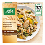 Healthy Choice Cafe Steamers Grilled Chicken Pesto with Vegetables, Convenient Microwave Meal Made With No Preservatives, Frozen Meal, 9.9 OZ Bowl