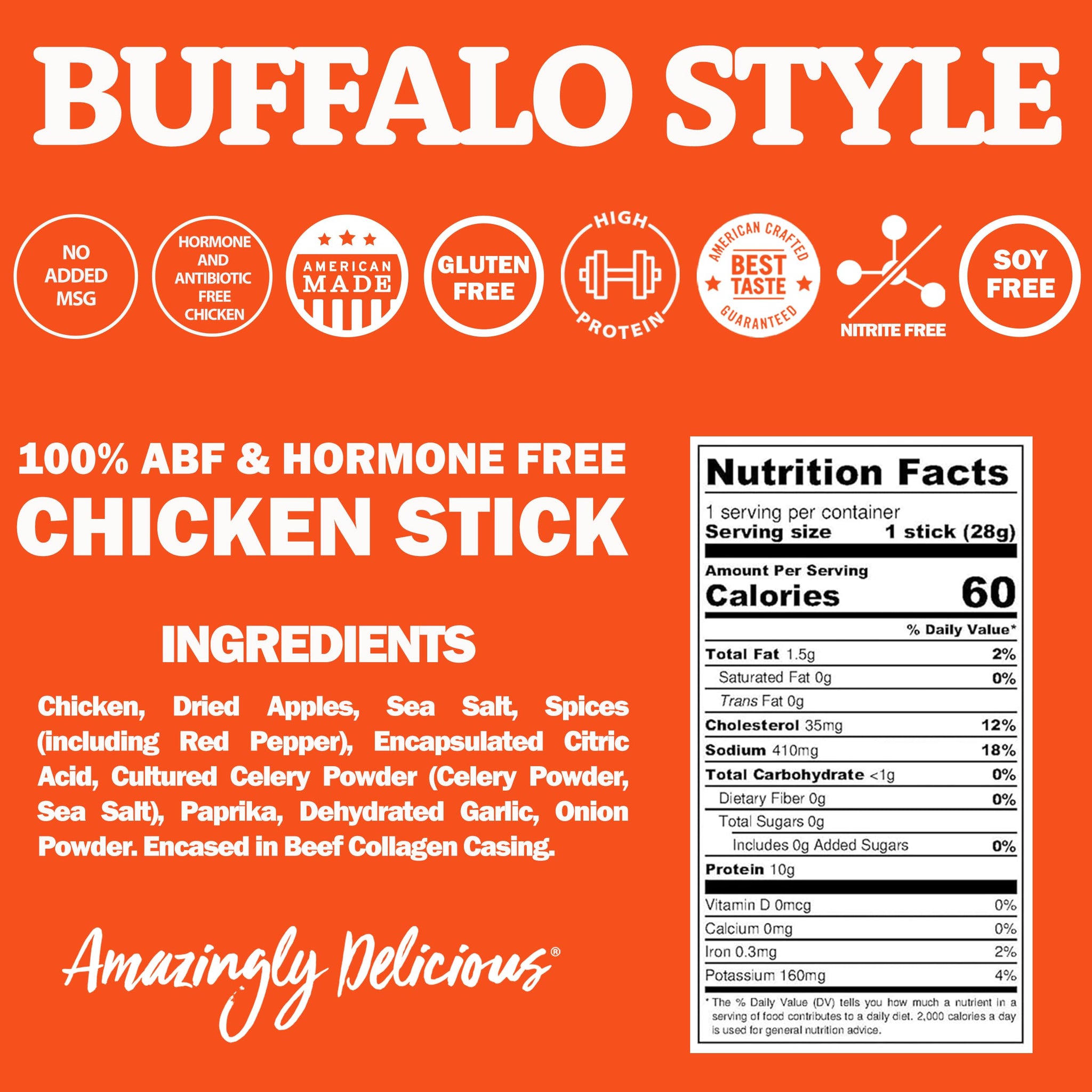 Field Trip Hormone Free Spicy Buffalo Chicken Jerky Snack Sticks, 0 Sugar, Keto, Paleo, Gluten Free, Allergy Friendly Snack, High Protein, 50 Calorie