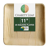 Charity Leaf Disposable Palm Leaf 11" Square Plates (25 pieces) Bamboo Like Serving Platters, Disposable Boards, Eco-Friendly Dinnerware For Weddings